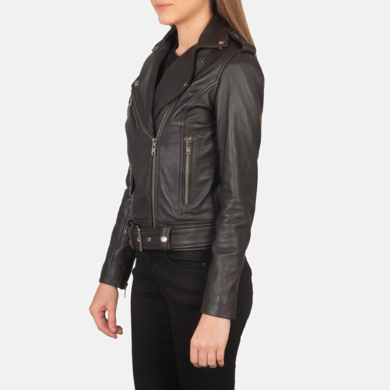 Womens Alison Brown Leather Biker Jacket Side Pose-3-1659370499730
